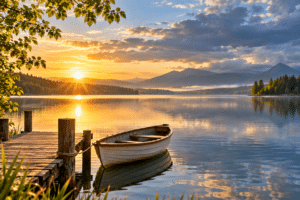 Une barque paisible au bord d’un lac, symbole de sérénité et de ce qui reste en notre pouvoir.